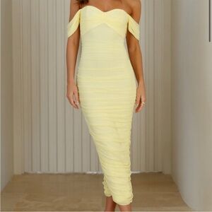 NWOT HELLO MOLLY FITTED TO PERFECTION MESH MIDI DRESS YELLOW